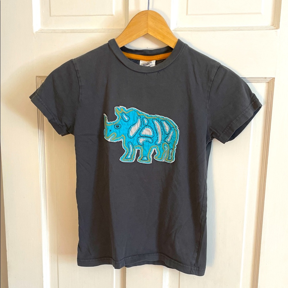 Kids Boys Mini Boden gray T-Shirt with Blue Rhino Design, made from Cotton